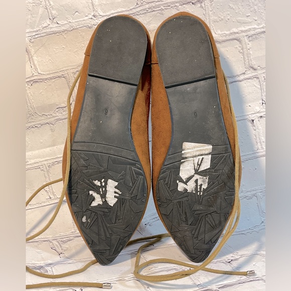 SOLE DIVA Ballet Flats Pointy Toe Ankle Strap Lace Up Cognac-9 - Picture 5 of 6